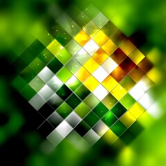 Fototapete - Colorful Square Grid Abstract - A blend of greens, yellows and browns creating a modern geometric design.