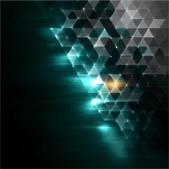 Poster - Geometric Glow: Abstract Triangular Pattern with Dynamic Lighting and Modern Design Elements.