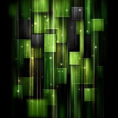 Poster - Green Luminous Abstract: An Energetic Composition of Rectangular Forms and Striking Light Streaks Against a Dark Backdrop.