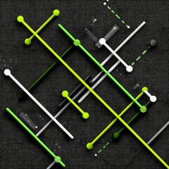 Leinwandbilder - Modern Geometric Composition: Lines and Spheres on Textured Black Canvas, Vibrant Color Palette