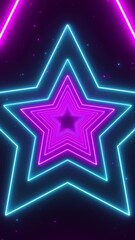 Wall Mural - abstract star tunnel background with glowing neon lights loop animation, technology and game pink and blue vertical social media motion background	