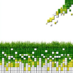 Aufkleber - Pixelated Verdant Oasis: An Abstract Landscape with Grassy Horizon and Mosaic Ground, Modern & Minimalistic Design