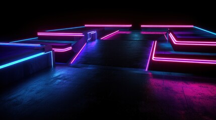 Wall Mural - Neon Geometric Platform Scene