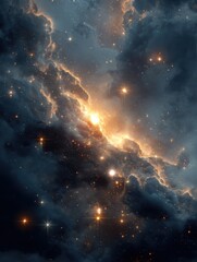 Wall Mural - ethereal cosmic cloudscape with radiant starlight and nebula glow a celestial symphony of space art