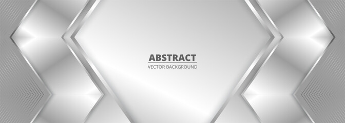Aufkleber - Wide luxury abstract background with silver gradient lines triangle arrows and shadows. Modern light silver color wide metallic banner with angles. Futuristic geometric vector abstract backdrop.