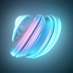 Leinwandbilder - Abstract illustration with graceful swirls reminiscent of ribbons moving through space. The color scheme includes bright pinks and blues. The composition is fluid and balanced. 3d rendering