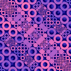 Leinwandbilder - Symmetrical composition of circles and squares arranged in strict order. The pink and purple color palette enhances the effect of minimalism and digital aesthetics. 3d rendering