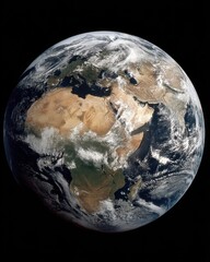 Wall Mural - earth from space showing africa and europe with cloud cover and a black background in a scenic view 