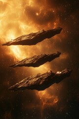 Wall Mural - dramatic asteroids floating in a cosmic nebula with bright stars and deep space exploration concept 