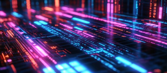 Futuristic neon data streams visualizing digital communication landscape