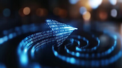 Digital arrow with binary code in motion, abstract technology background