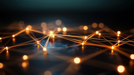 Canvas Print - Network connections, glowing nodes, dark surface, abstract background, for technology concept
