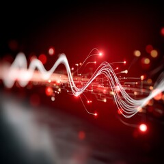 Poster - Abstract Futuristic Technology Background with Glowing Lines, Red Hues, and Sparkling Bokeh