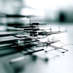 Aufkleber - Abstract Geometric Architecture with Monochromatic Tones and Linear Composition: A Futuristic Design