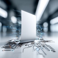 Poster - Futuristic Technology: A Clean White Surface Connected to a Network of Glowing Circuits in a Modern Environment