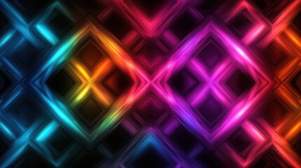 Wall Mural - Abstract neon diamond pattern, vibrant colors, dark background.  Possible use design, digital art, background