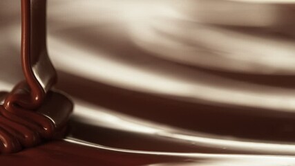 Poster - Super Slow Motion of Pouring Hot Melted Chocolate, Creating Waves Shapes, Filmed on High Speed Cinema Camera, 1000 fps. Extreme Macro Shot.
