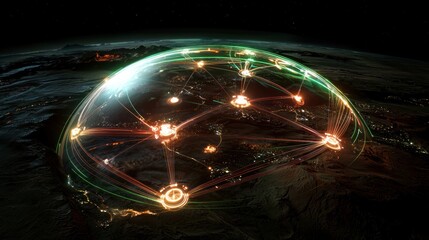 Wall Mural - cosmic dome shields a city, illuminated by network connections
