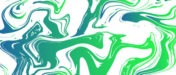 Poster - Vivid abstract marble texture with swirling neon green, aqua blue, and cyan on a bright white background. Fluid, organic  smooth, paint-like lines with mimic ink and acrylic flow.