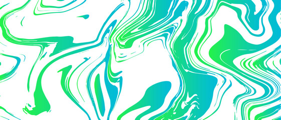 Poster - Vivid abstract marble texture with swirling neon green, aqua blue, and cyan on a bright white background. Fluid, organic  smooth, paint-like lines with mimic ink and acrylic flow.