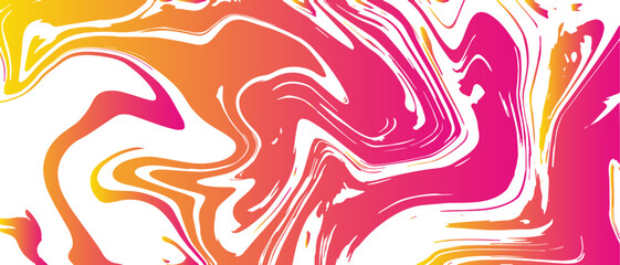 Aufkleber - Vivid abstract marble texture with swirling neon yellow, rose red, and cyan on a bright white background. Fluid, organic  smooth, paint-like lines with mimic ink and acrylic flow.