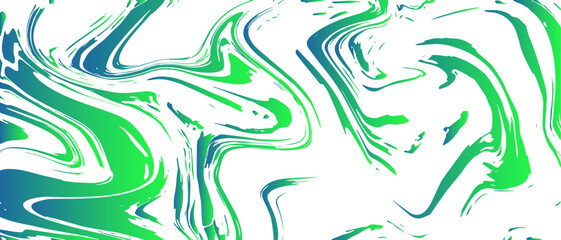 Poster - Vivid abstract marble texture with swirling neon green, aqua blue, and cyan on a bright white background. Fluid, organic  smooth, paint-like lines with mimic ink and acrylic flow.
