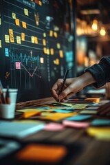 Web Designer Organizing UX Plans on Whiteboard in Modern Office