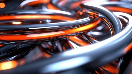 Wall Mural - abstract swirl of glowing metallic tubes, close-up