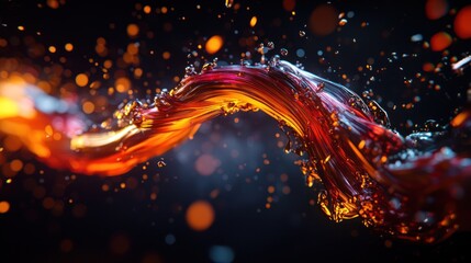 Wall Mural - Dynamic liquid flow, vibrant splash, dark background, bokeh effect