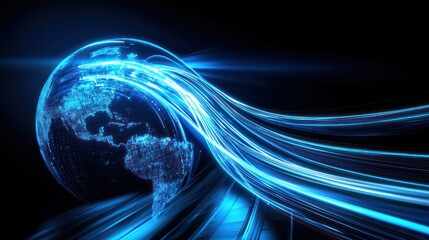 Wall Mural - Global network, digital globe, illuminated lines, abstract background