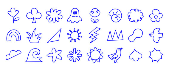 Aufkleber - Vector set of minimalist design elements, flowers, doodles, scribbles - abstract background elements for branding, packaging, prints and social media posts