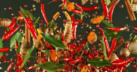 Poster - Super Slow Motion of Flying and Rotating Spices Mix. Filmed on High Speed Cinema Camera, 1000 fps.