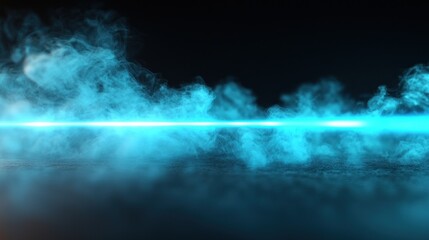Wall Mural - Blue smoke, light beam, dark background, product showcase