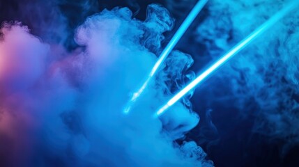 Wall Mural - Neon laser beams through smoky cloud in dark space