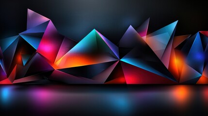 Wall Mural - Abstract geometric shapes, vibrant colors, illuminated, dark background, digital design