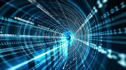 Wall Mural - Futuristic Data Tunnel with Glowing Lines and Digital Effects