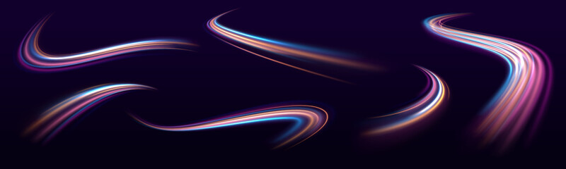 Wall Mural - racing cars flash dynamic lights on city roads at night. long exposure effects show fast neon streak