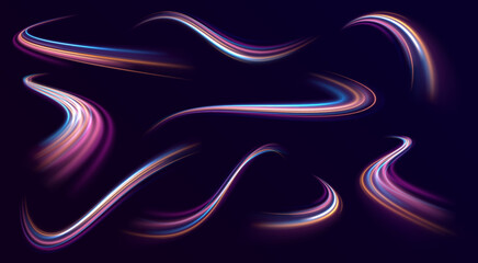 Wall Mural - big set of neon swirling lines and spirals form glowing backgrounds. high-speed light trails create 