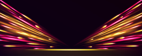 Wall Mural - neon stripes in the form of drill, turns and swirl. illustration of high speed concept. image of spe
