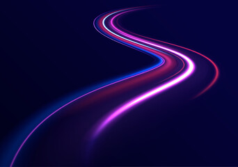 Wall Mural - big data traffic visualization with high-speed data streams. blue and purple neon glow colors enhanc