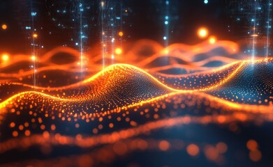 Poster - Futuristic Network Landscape with Abstract Data Streams in Cyberpunk Environment