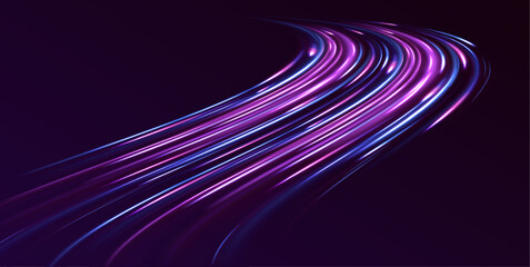Wall Mural - high-speed light line in the form of a road and a highway in a night city. abstract technology futur
