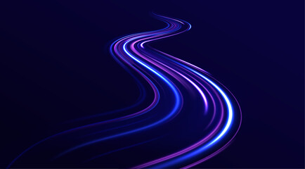 Wall Mural - blue glowing lines flow in an abstract air motion effect. vector radial spirals combine with light s