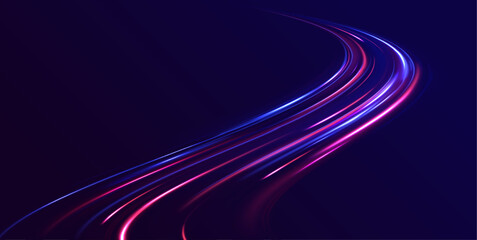 Wall Mural - night motorway with neon purple, blue, and red light effects. abstract futuristic background with vi