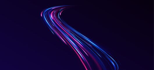 Wall Mural - night motorway with neon purple, blue, and red light effects. abstract futuristic background with vi