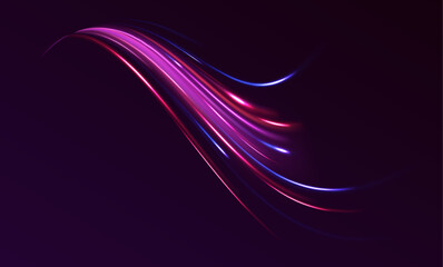 Wall Mural - futuristic neon light line trails. bright sparkling background. abstract wavy line of light with a t