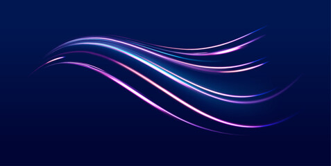 Wall Mural - high-speed light line in the form of a road and a highway in a night city. abstract technology futur