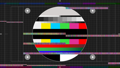 illustation of an analog test image with interference and data glitches.