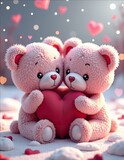 Adorable Pink Teddy Bears Holding Heart Valentines Day Image