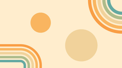 Wall Mural - abstract background of rainbow and sun groovy wavy line design in 1970s hippie retro style. vector p
